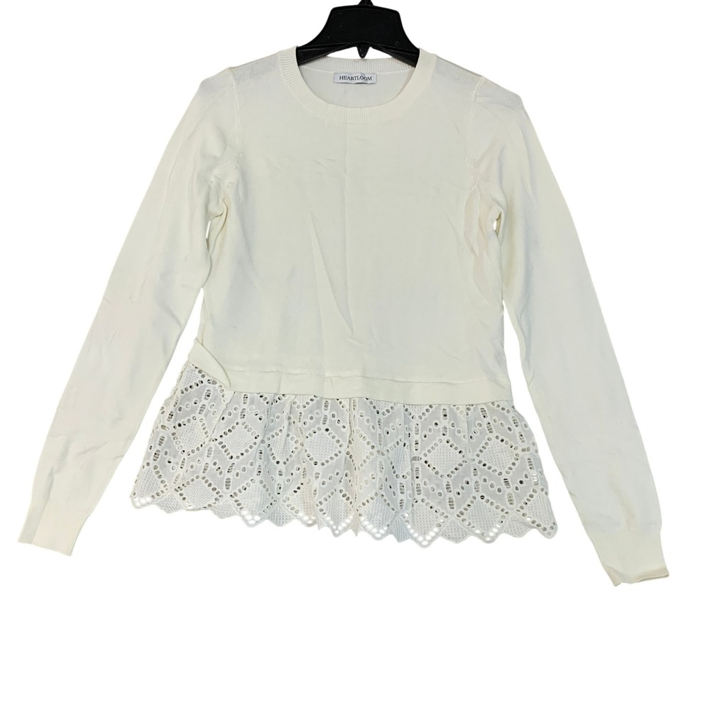 Heartloom Women's S Peplum Eyelet Knit Sweater Ivory
